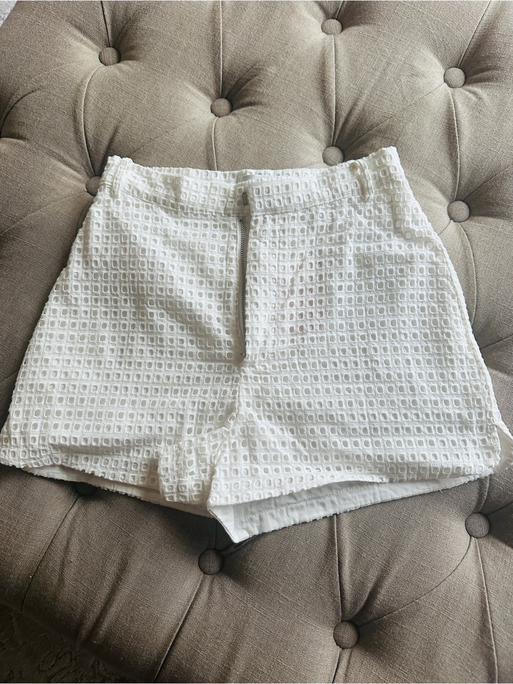 Hello Molly White Textured High-Waist Shorts
